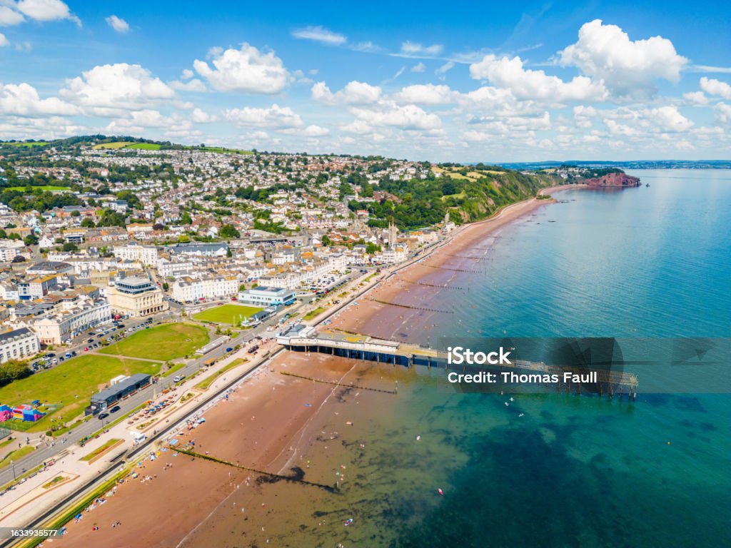 Teignmouth Pier Teignmouth Pier and seafront Aerial View Stock Photo