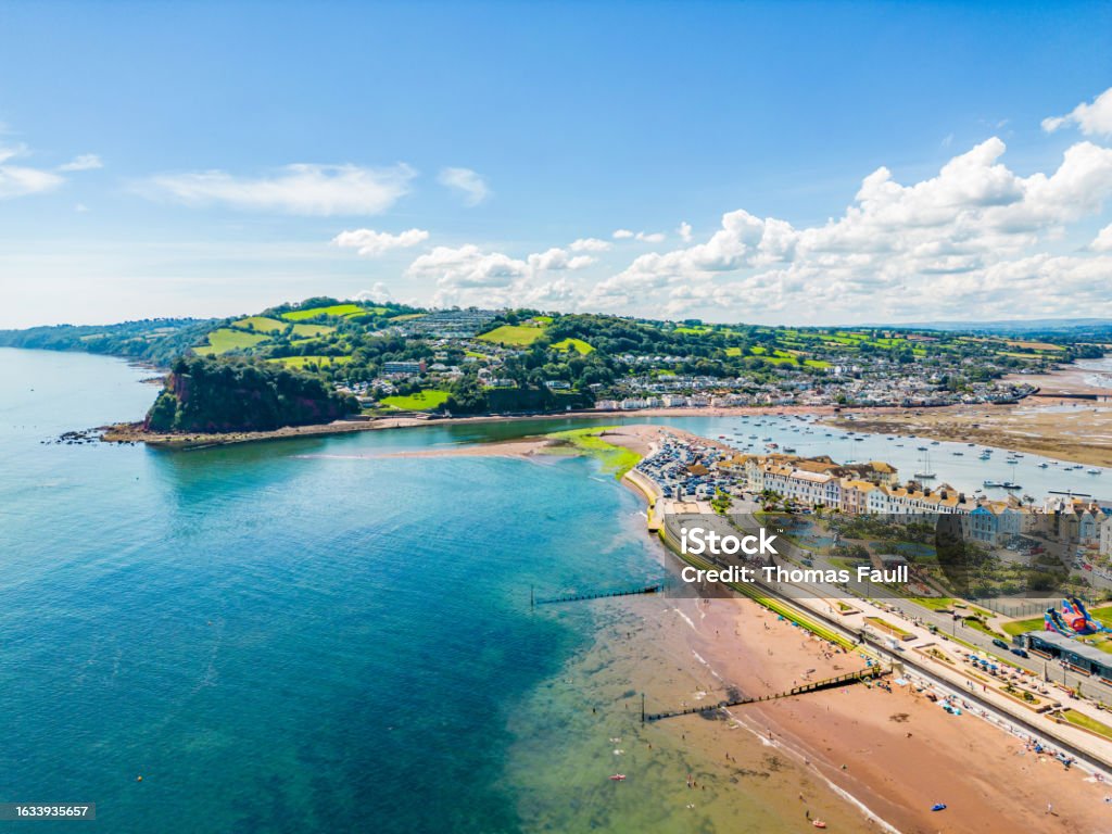 Ness Cove Beach at Shaldon Ness Cove Beach at Shaldon, viewed from Teignmouth Aerial View Stock Photo