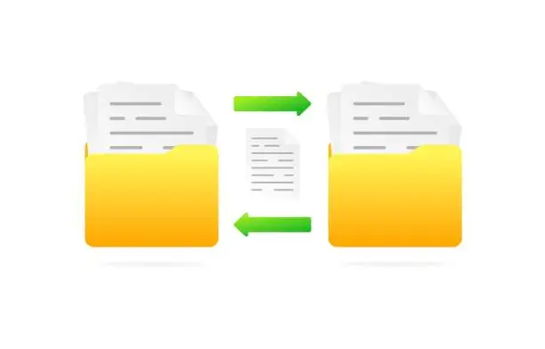 Vector illustration of File exchange. Flat, color, file folder icon, electronic file exchange. Vector illustration