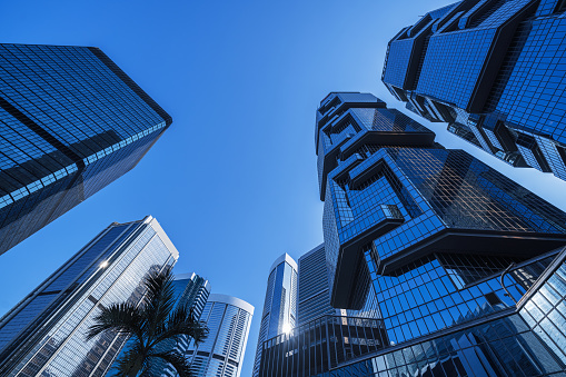 Commercial buildings in Hongkong, view from low angle