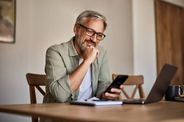 istock Portrait of a handsome mature man using a smartphone at home office. 1633957962