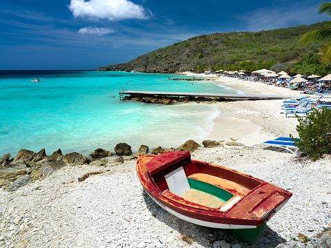 Old boat and shoreline of Playa PortoMari, Curacao