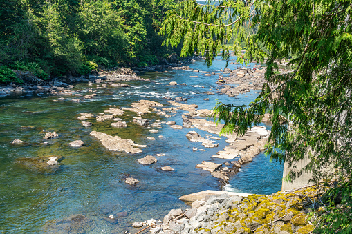 A view of the Snoqualmie River in the summer time. Located in Washington State..