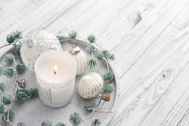 istock Tray with christmas decorations and candle 1634019032