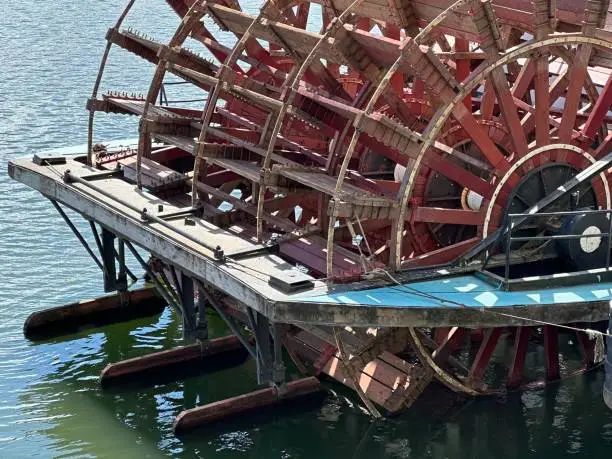 Wooden paddle wheel on old paddle-wheel streamer
