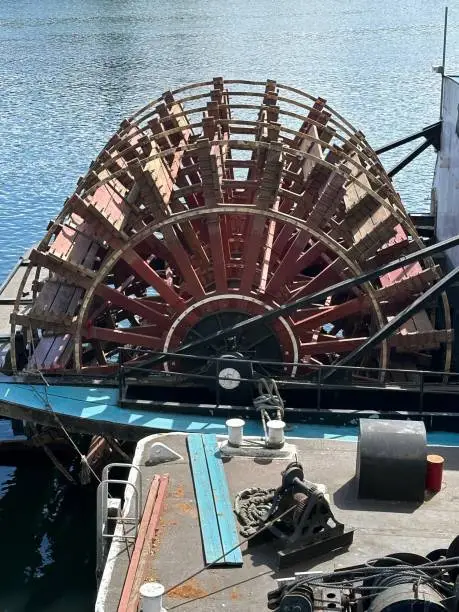Wooden paddle wheel on old paddle-wheel streamer