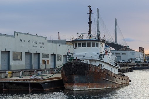 Lewes, Delaware / USA - September 18, 2017: A variety of boats are docked at Lewes Harbour Marina Fishing and Boating Outfitters.