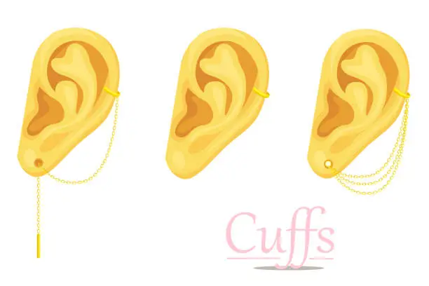 Vector illustration of Set of three types of cuff earrings