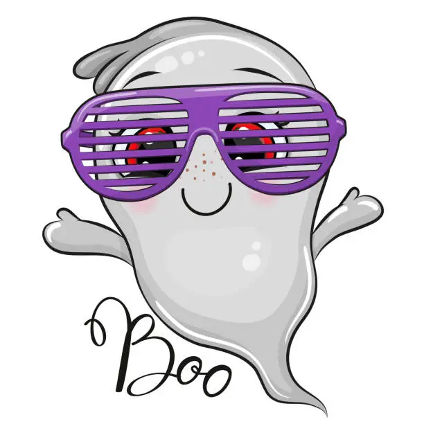 Vector illustration of Cartoon funny ghost with sun glasses