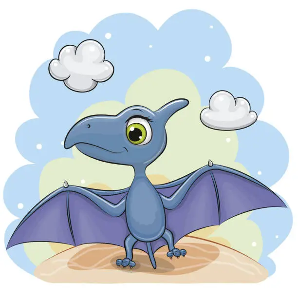 Vector illustration of Cartoon dinosaur on a blue background