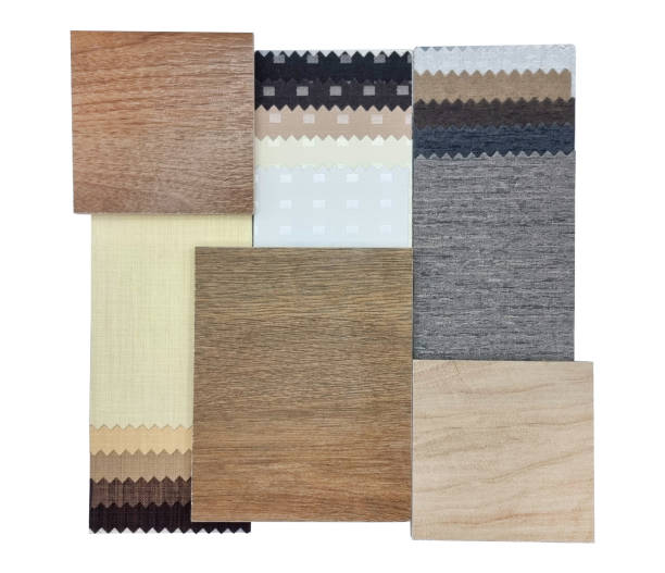istock group of interior material samples for including luxury blackout drapery fabric catalog chart, oak and teak wooden ceramic tiles isolated on background with clipping path. modern luxury style. 1634086286