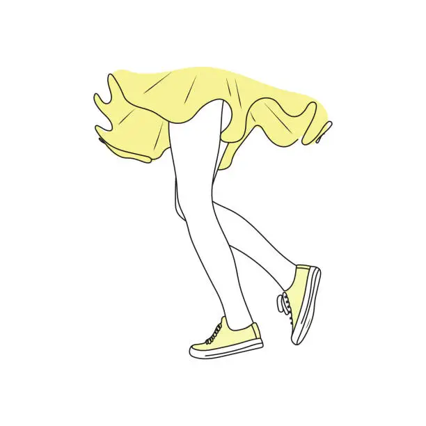 Vector illustration of Female walking legs in yellow shoes.