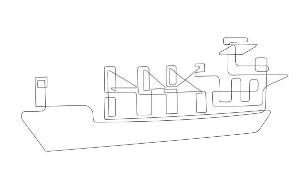 Vector illustration of Bulk Carrier line art, isolated on white background. vector stock illustration