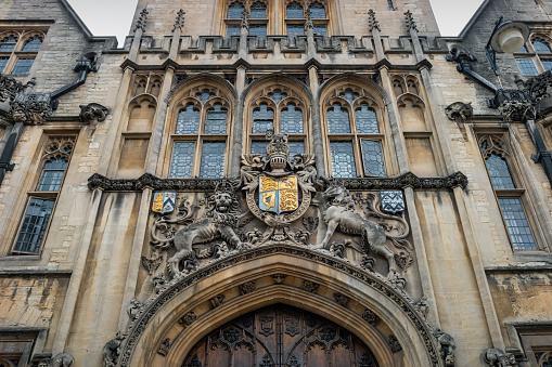 Brasenose College, one of the constituent colleges of the University of Oxford, in Oxford, England, UK on a cloudy day.