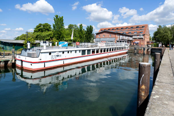 excursion boat Fontane of Weisse Flotte Müritz in Waren (Müritz), Germany Waren (Müritz), Germany - June 9, 2020: excursion boat Fontane of Weisse Flotte Müritz flotte stock pictures, royalty-free photos & images