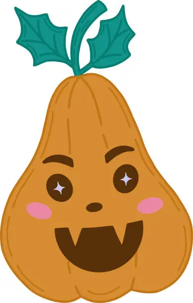 Vector illustration of Funny pumpkin for Halloween. Vector illustration of a pumpkin highlighted on a white background. A creepy invitation to a Halloween party.