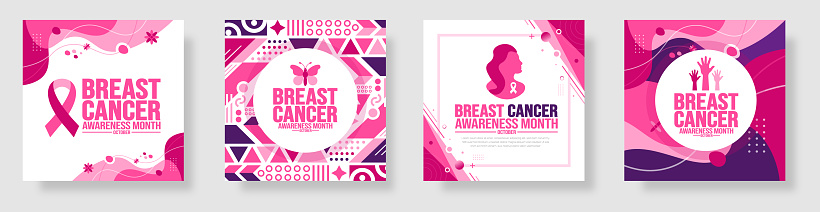 breast cancer awareness month social media post banner template set celebrated in October. Holiday concept. background, banner, placard, card, and poster design template with ribbon and text.