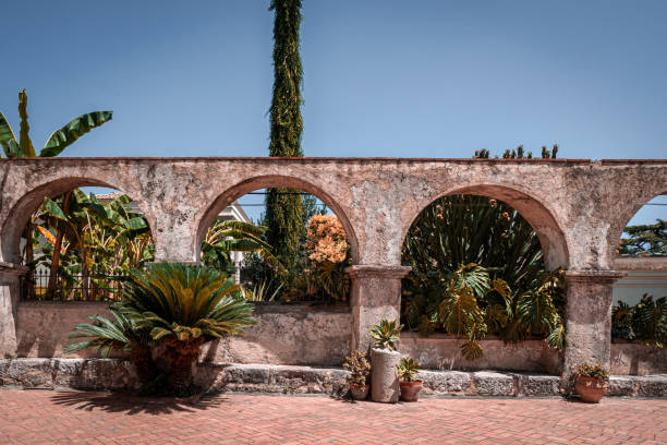 istock stone arches along paved sidewalk with palm trees on a sunny summer day 1634245519