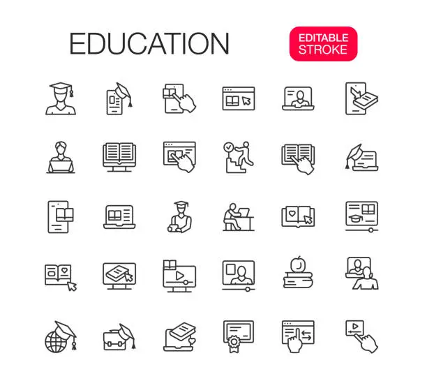Vector illustration of Education Line Icons Set, Editable Stroke