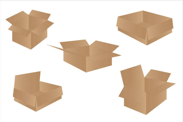 istock Realistic cardboard box mockup set from side, front and top view open and closed isolated on white background. 1634288481