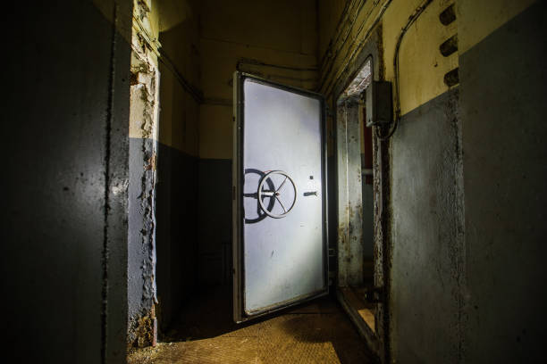 istock Bunker hosting nuclear weaponry with large blast proof armored door 1634339719