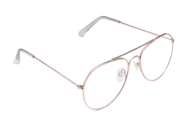 istock Stylish glasses with metal frame isolated on white 1634380997