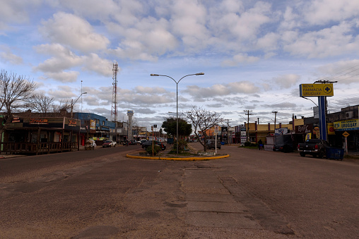 Chuí, RS, Brazil - June 16, 2023: Avenue on the border between Brazil and Uruguay. The lane on the Brazilian side is named Uruguay Avenue and the lane on the Uruguayan side is named Brasil Avenue.