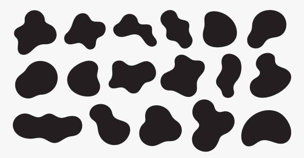 kolekce černých zakřivených tvarů skvrn izolovaných na bílé. kapalná organická náhodná forma. abstraktní geometrická silueta pro váš návrh. ideální pro textové zprávy, pozadí. vektorová ilustrace. - kapka tvar stock ilustrace
