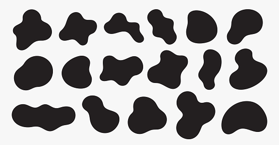 Collection of black curved blob shapes isolated on white. Liquid organic random form. Abstract geometric silhouette for your design. Ideal for text message, background. Vector illustration.