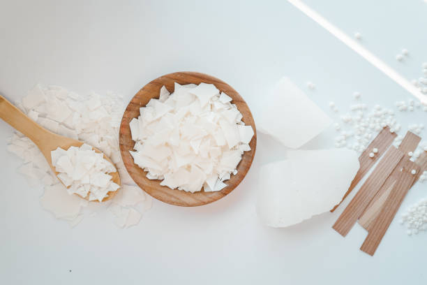 istock Set for crafting candle on white background. Eco soy wax and candle making tools top view, flat lay. DIY candles. Hobby concept 1634430813