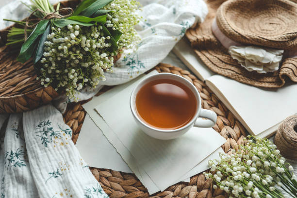 istock Cup of hot tea and spring home interior. good morning concept 1634450014