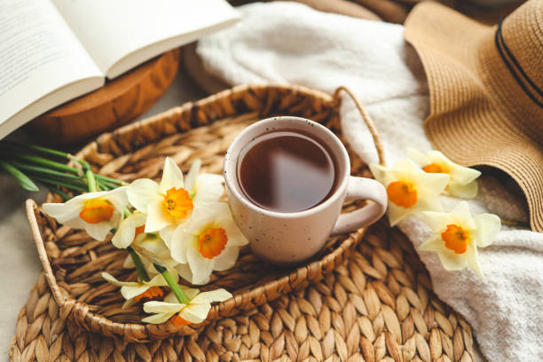 istock Cup of hot tea and spring home interior. good morning concept 1634457952