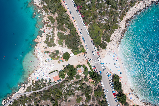 Aerial view of  amazing Kas beach in Antalya with by drone