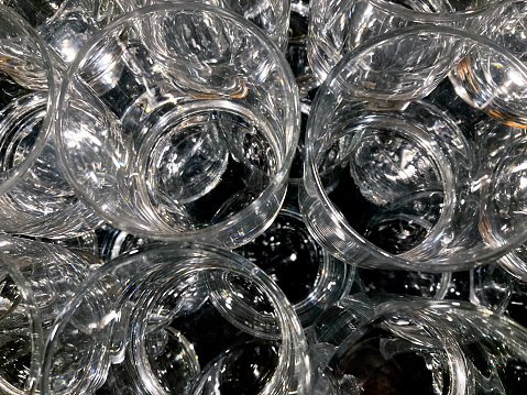 Stacked drinking glasses shot from above.