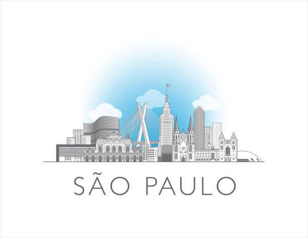 Sao Paulo city Brazil cityscape line art style vector illustration Sao Paulo city Brazil cityscape illustration skyline drawing pinacoteca sao paulo stock illustrations