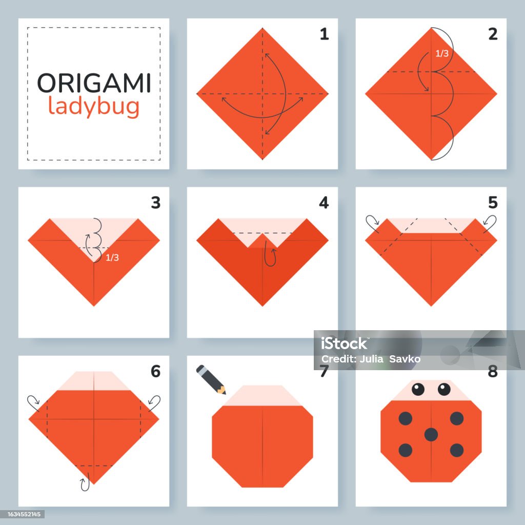 Origami Insects Tutorial Ladybug Origami Scheme Tutorial Moving Model Stock Illustration ...