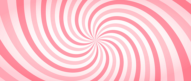 Candy color sunburst wallpaper. Abstract pink sunbeams design background. Spinning lines for template, banner, poster, flyer. Sweet rotating cartoon swirl, whirlpool. Vector warped backdrop