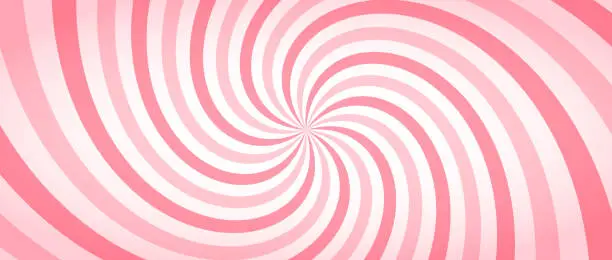 Vector illustration of Candy color sunburst wallpaper. Abstract pink sunbeams design background. Spinning lines for template, banner, poster, flyer. Sweet rotating cartoon swirl, whirlpool. Vector warped backdrop