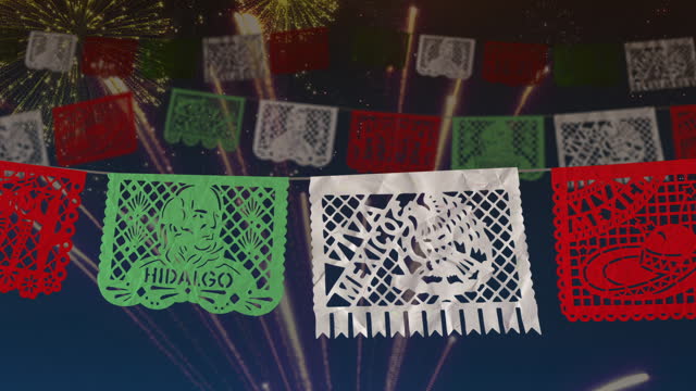 A Mexican perforated paper or pecked paper, with images Mexican symbols from their revolution and independence day.