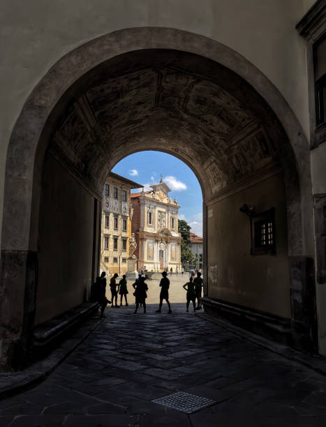 Pisa - classical architecture through tunnel archway stock photo