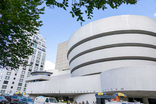 A view of the front of the Solomon R. Guggenheim museum in New York City, USA.