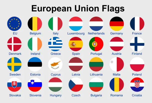 Vector illustration of European Union flag vector icons.