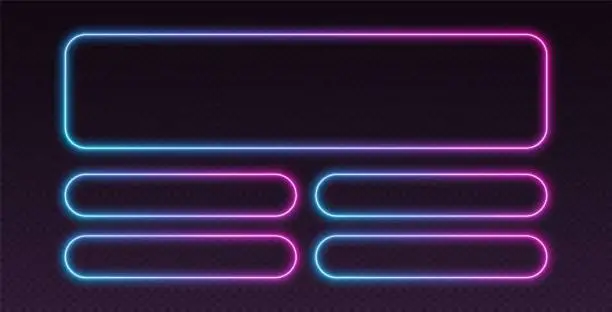 Vector illustration of Neon quiz template, UI design for questionnaire with multiple answers. Glowing borders set for tv show contest.
