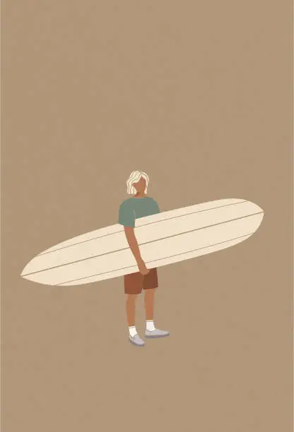 Vector illustration of Surfer Holding the Surfboard Illustration