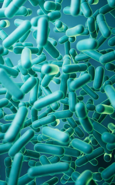istock Large groups of germs with green background, 3d rendering. 1634755404