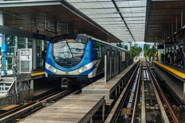Sky train and Canada Line station, Vancouver, Canada stock photo