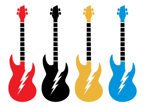 ikony elektrycznej gitary basowej - gitara elektryczna ilustracje stock illustrations