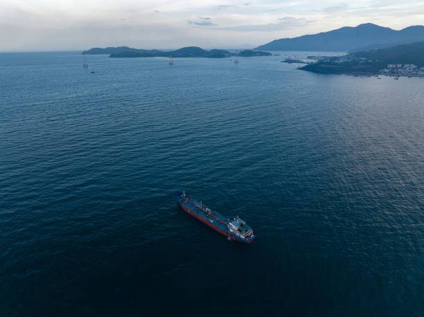 istock Drone view of heavy logistic cargo ship 1634820396