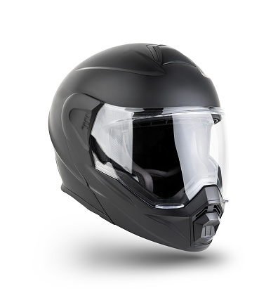 Motorcycle helmet on a white background, clipping path, studio shot.