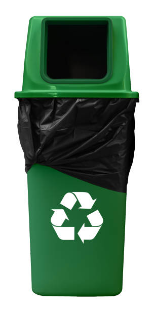 istock Green rubbish bin with recycling symbols, waste sorting 1634894732